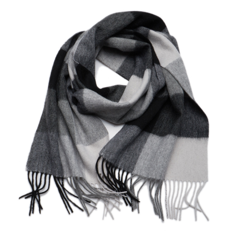 New autumn and winter men's warm pure wool plaid scarf, British business scarf, versatile, simple and trendy