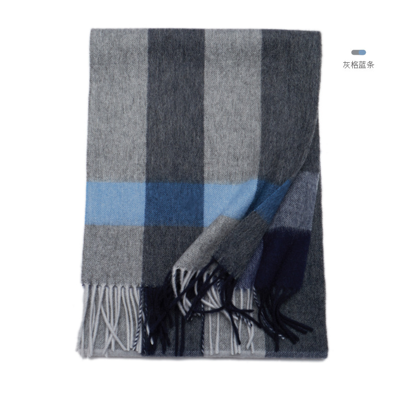 New autumn and winter men's warm pure wool plaid scarf, British business scarf, versatile, simple and trendy