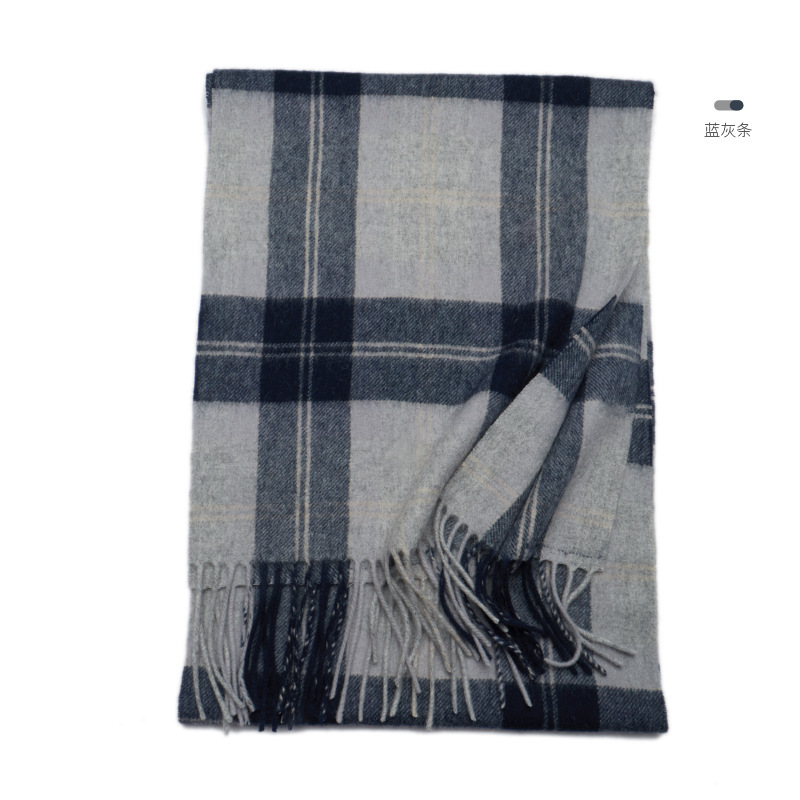 New autumn and winter men's warm pure wool plaid scarf, British business scarf, versatile, simple and trendy