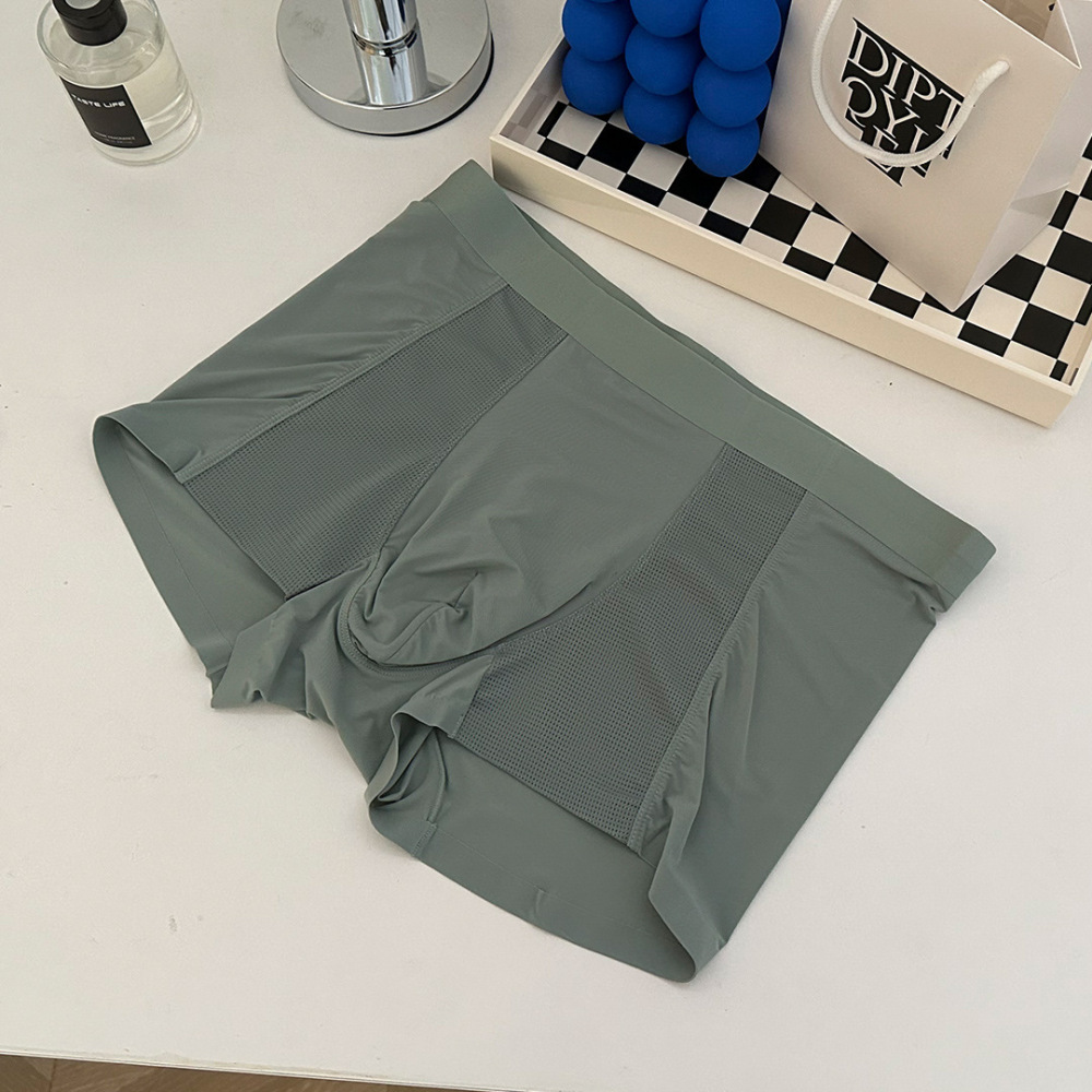 Seamless men's boxer briefs new style ice silk men's underwear mid-waist thin breathable holes comfortable enlarged plus fat