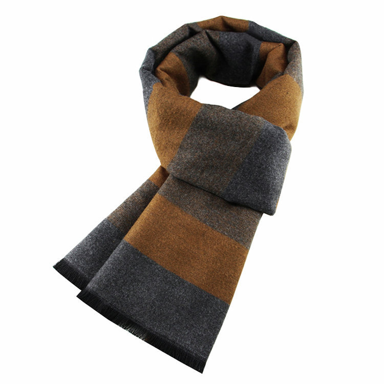 Men's scarf Winter warm extra thick brushed striped scarf Cotton classic gift scarf