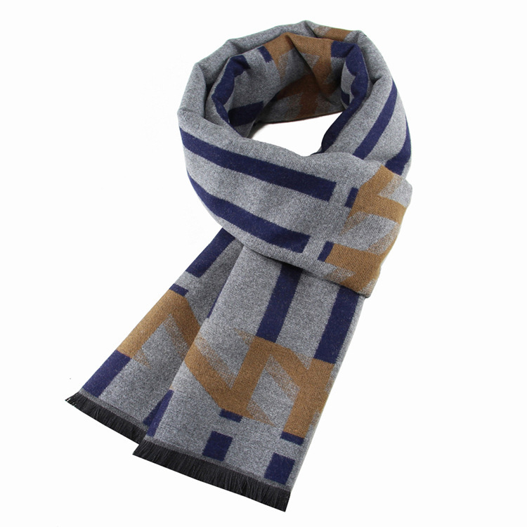 2025 new men's scarf geometric autumn and winter gift scarf, winter warm simulation silk fleece scarf
