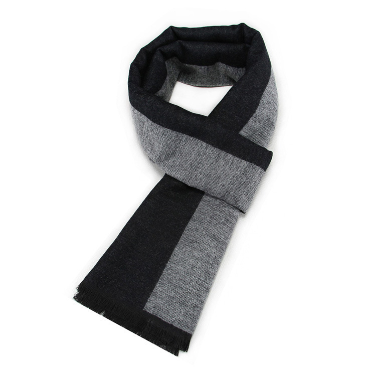 Men's Scarf Striped Middle aged and Elderly Winter Warm Scarf Black Grey Minimally Designed Neck