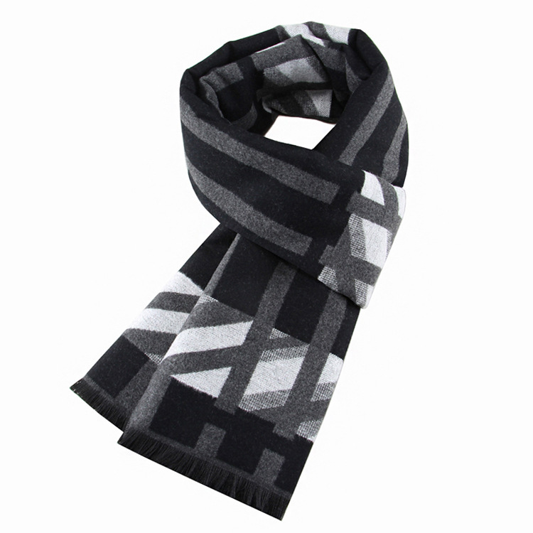 2025 new men's scarf geometric autumn and winter gift scarf, winter warm simulation silk fleece scarf
