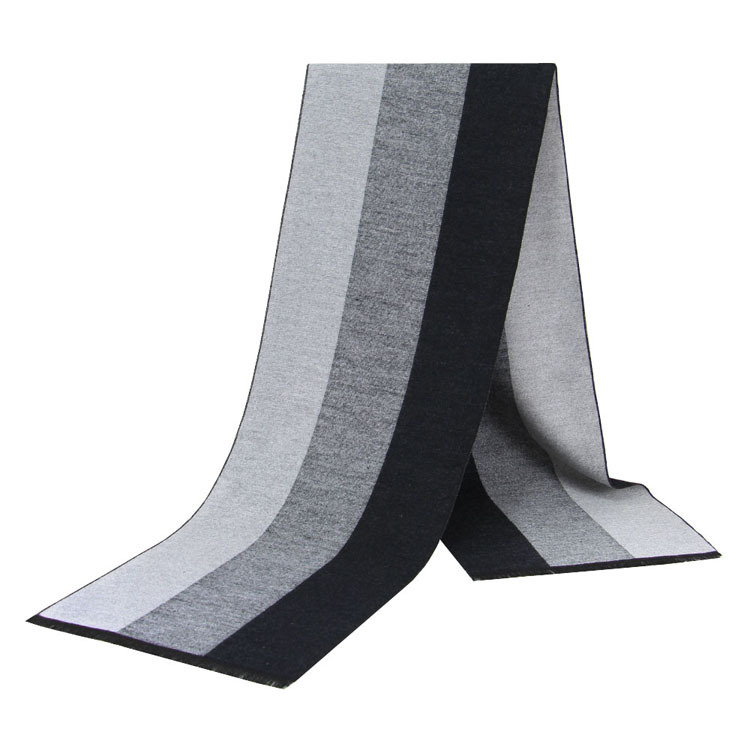 Winter new men's scarf for middle-aged, elderly, business, leisure, warmth, thick imitation cashmere, black and gray striped scarf