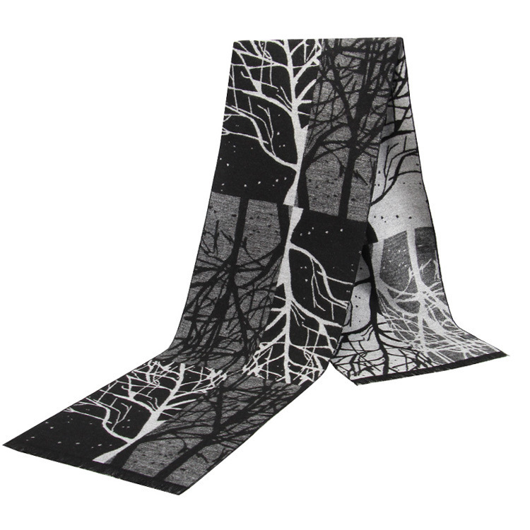 Winter men's scarf imitation silk jacquard flannelette Christmas tree scarf, wrapped in the romance of the whole winter