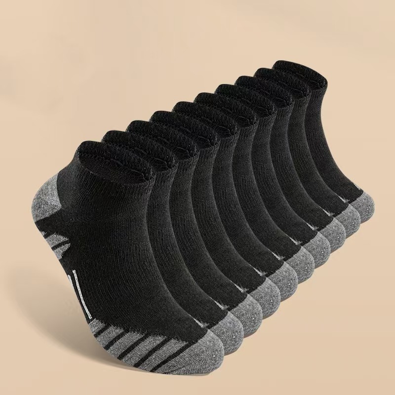 Thin Running Black, White and grey men's boat socks Breathable comfort wicking Sweat socks non-slip (5 pairs)