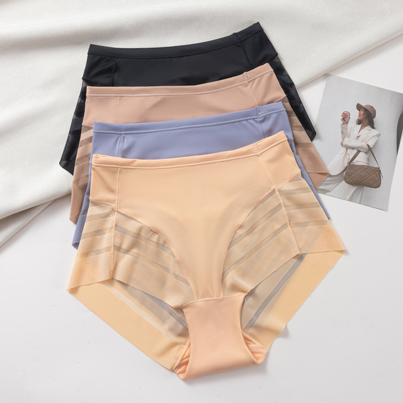 Women's underwear Summer ice silk high elastic mid-waist comfortable breathable mesh sexy lace briefs for women