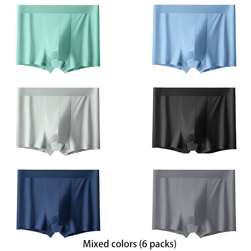 Men's plus-size ultra-thin Ice Silk Boxer Briefs Summer Quick Drying Comfortable Breathable Boxer Shorts (Pack of 6)