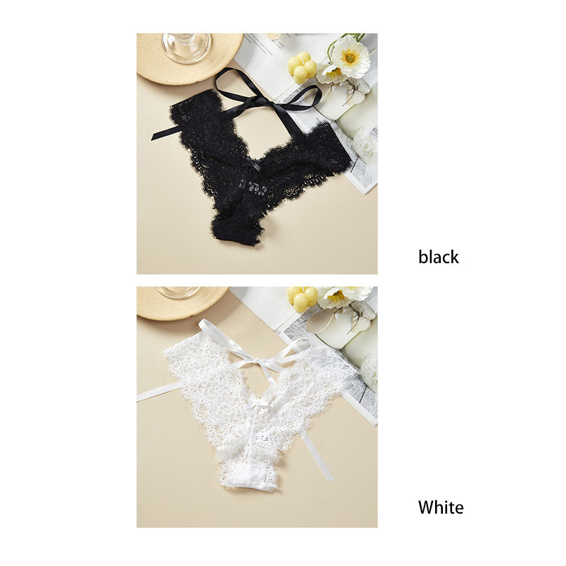 Lace women's underwear sexy transparent thong temptation pure cotton crotch thin belt cross T pants (2 pack)