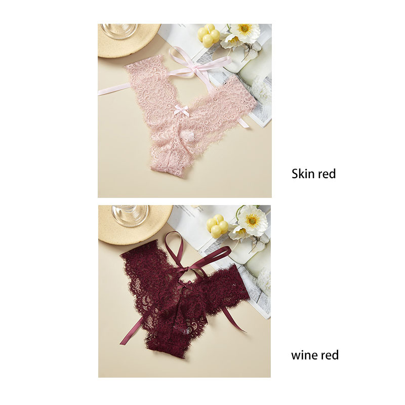 Lace women's underwear sexy transparent thong temptation pure cotton crotch thin belt cross T pants (2 pack)
