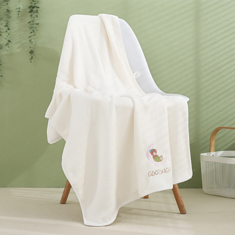 Coral velvet bath towel no hair off embroidered large bath towel Thick Wrap Super absorbent beach towel (2 packs)