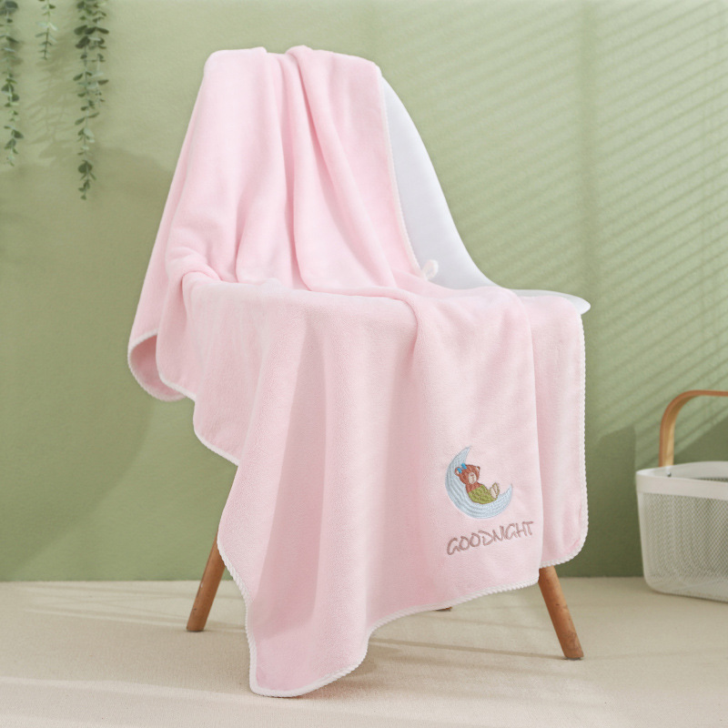 Coral velvet bath towel no hair off embroidered large bath towel Thick Wrap Super absorbent beach towel (2 packs)