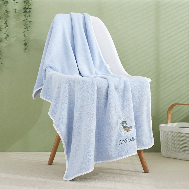 Coral velvet bath towel no hair off embroidered large bath towel Thick Wrap Super absorbent beach towel (2 packs)