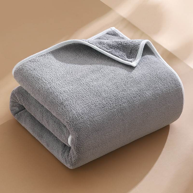 Velvet coral household water absorption is not easy to lose hair men's and women's large bath towel beach towel(2 packs)