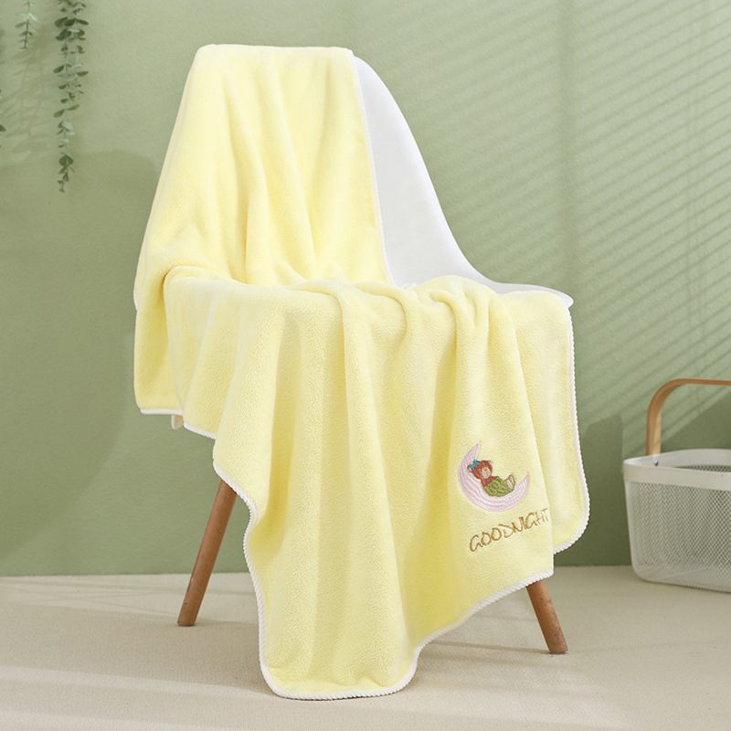 Coral velvet bath towel no hair off embroidered large bath towel Thick Wrap Super absorbent beach towel (2 packs)