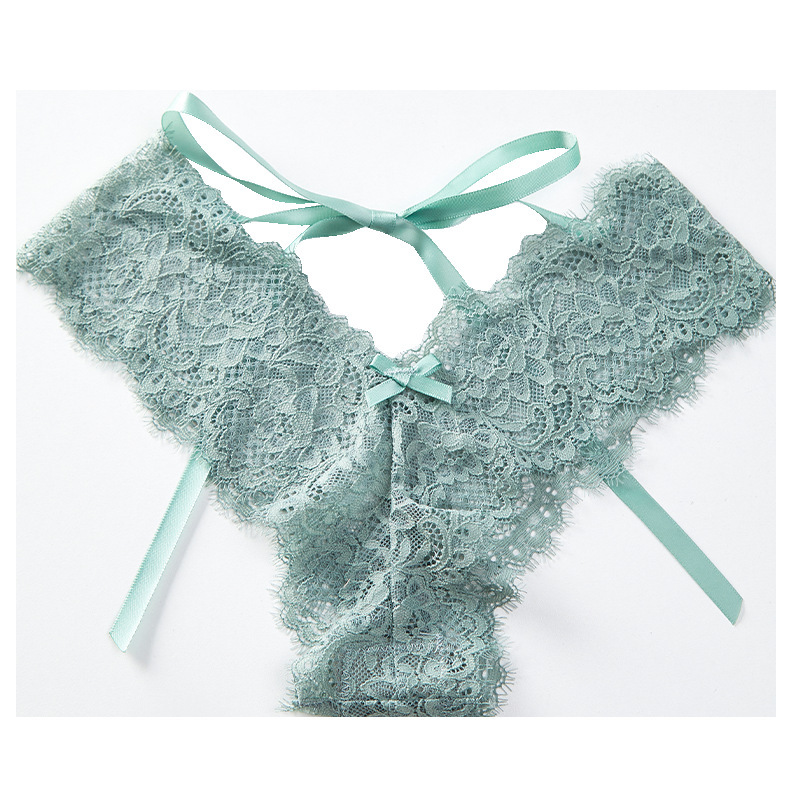 Lace women's underwear sexy transparent thong temptation pure cotton crotch thin belt cross T pants (2 pack)