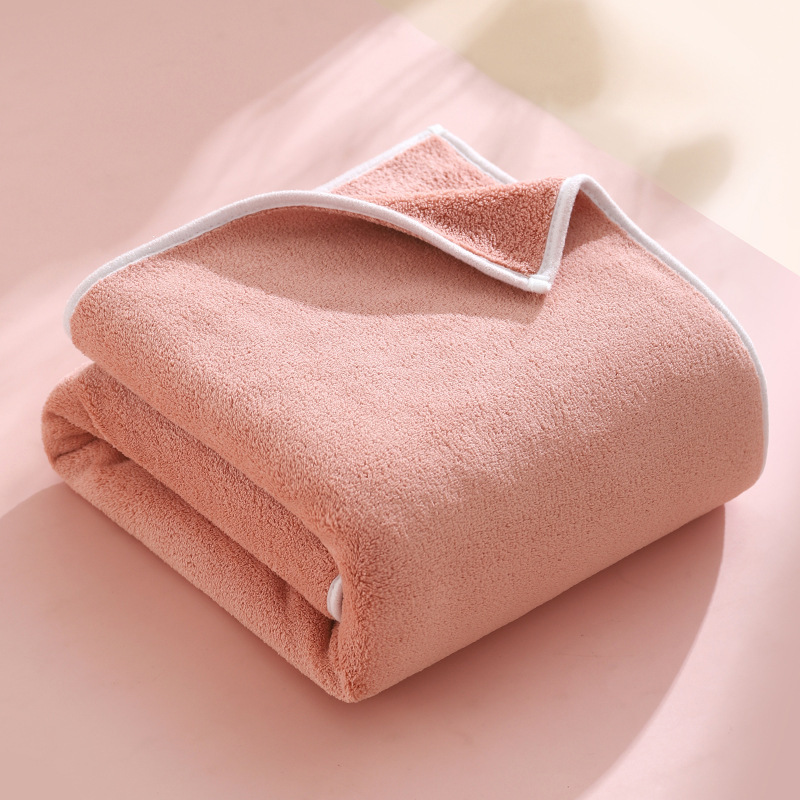 Velvet coral household water absorption is not easy to lose hair men's and women's large bath towel beach towel(2 packs)