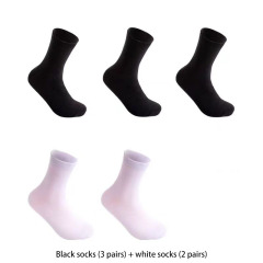 Black socks (3 pairs) + white socks (2 pairs)