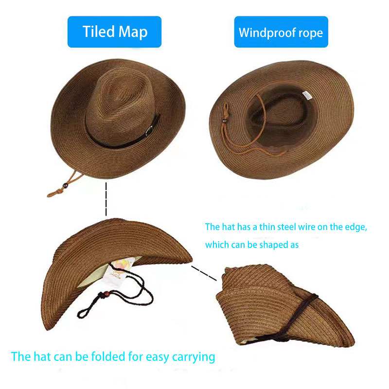 Sunblock hat Summer foldable sun hat big head round hat big brimmed straw hat outdoor hat men's sun hat