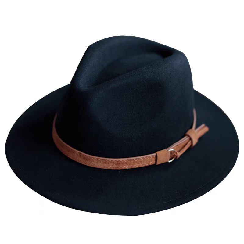 Pure wool hat Men's autumn/winter top hat British vintage jazz hat plus-size head round black wool casual hat