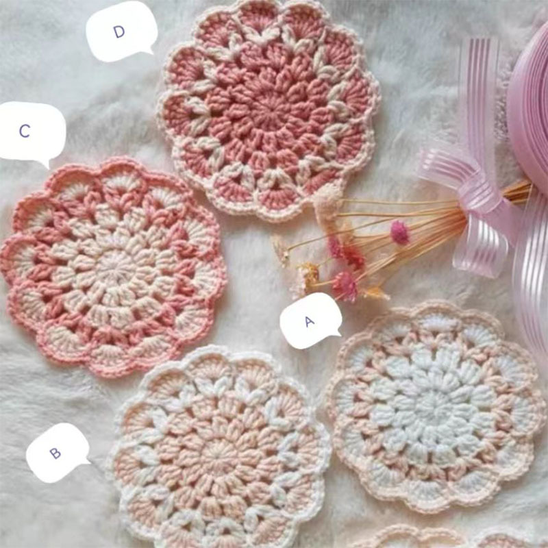 Handmade fresh wool crocheted checkered flower coasters, placemats, heat insulation pads, finished products 4 pieces