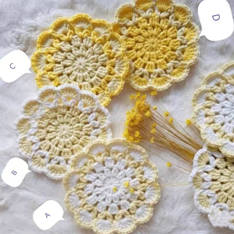 Handmade fresh wool crocheted checkered flower coasters, placemats, heat insulation pads, finished products 4 pieces