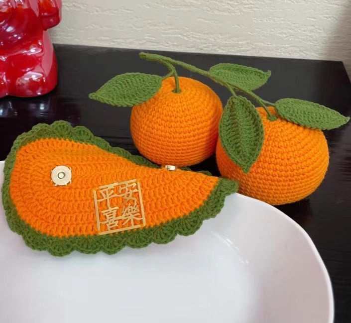 Purely hand-woven good luck simulation orange car ornaments wool hand-woven New Year home gift cute gift