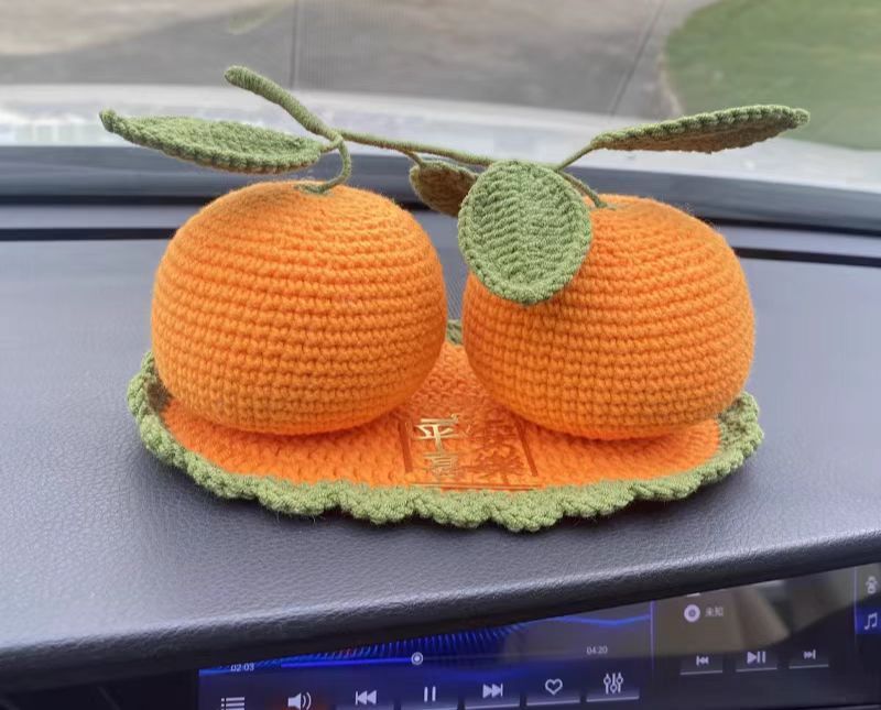 Purely hand-woven good luck simulation orange car ornaments wool hand-woven New Year home gift cute gift