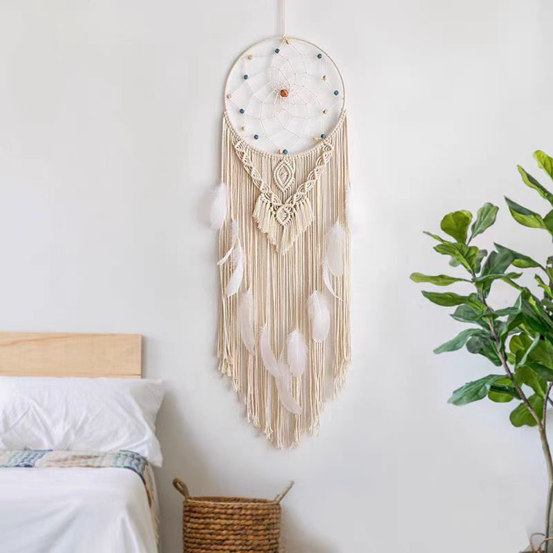 Dreamcatcher tapestry diy wind chimes gift woven pendant Cotton rope feather pendant bedroom decoration
