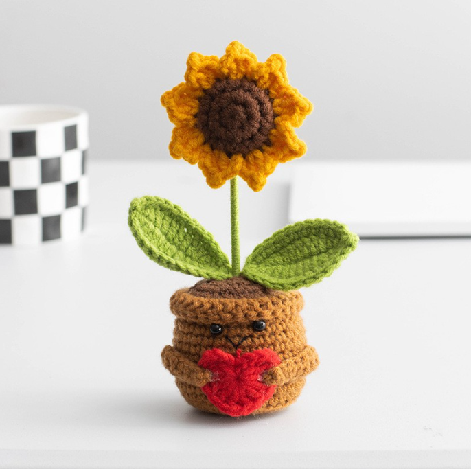 Positive energy, positive cards, sunflower bouquets, potted plants, handmade crochet yarn, flower potted ornaments, gifts
