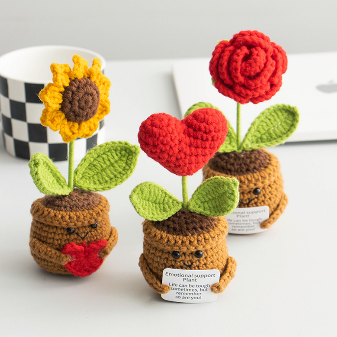 Positive energy, positive cards, sunflower bouquets, potted plants, handmade crochet yarn, flower potted ornaments, gifts
