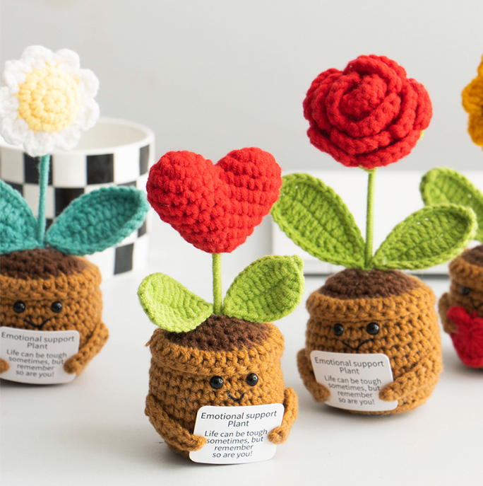 Positive energy, positive cards, sunflower bouquets, potted plants, handmade crochet yarn, flower potted ornaments, gifts