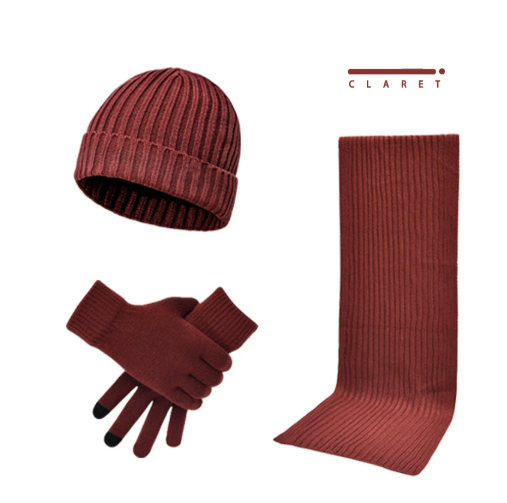 Men's and women's knitted thick warm woolen hat scarf glove three piece set