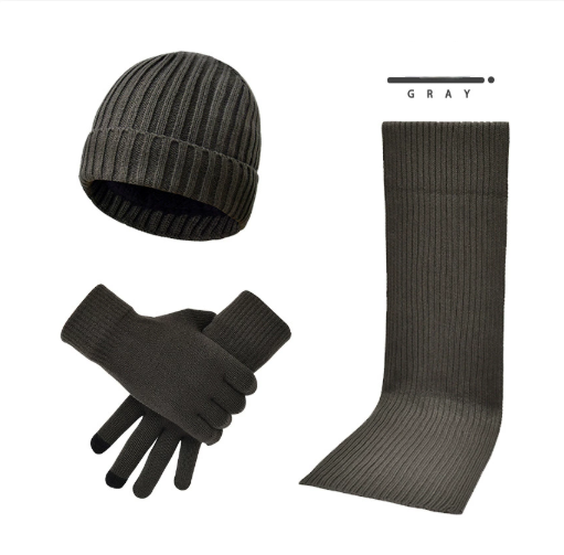 Men's and women's knitted thick warm woolen hat scarf glove three piece set