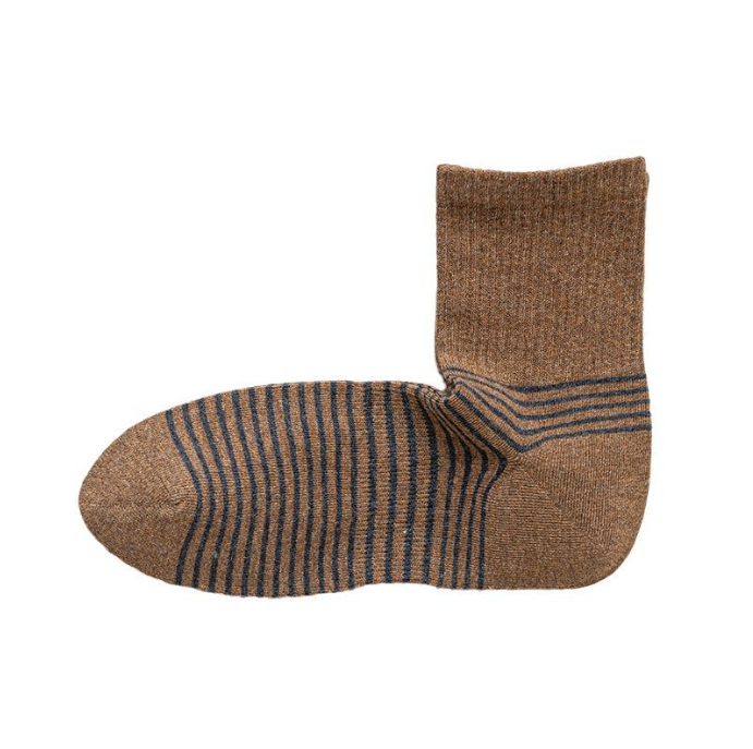 Japanese style unprinted men's right angle long socks with good quality stripes, autumn and winter thick socks, high cotton content long tube socks, boneless and warm