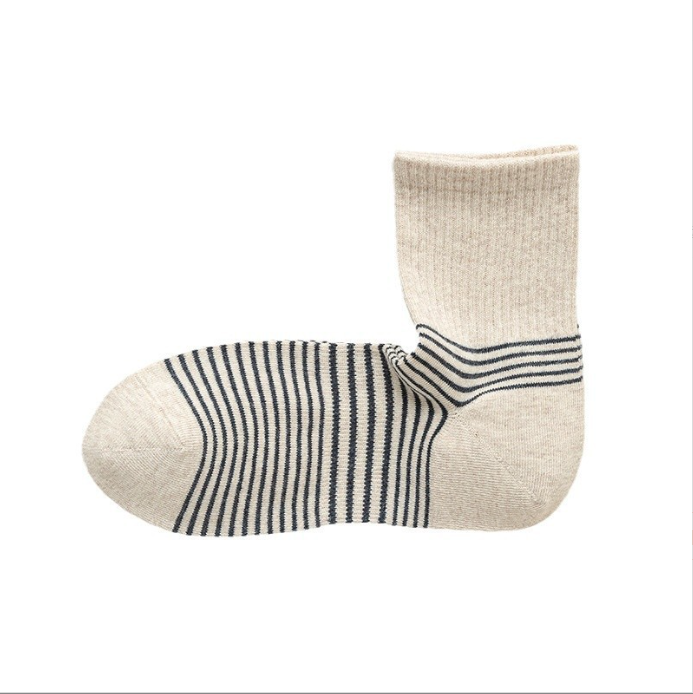 Japanese style unprinted men's right angle long socks with good quality stripes, autumn and winter thick socks, high cotton content long tube socks, boneless and warm