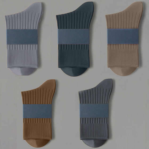 Cotton socks for men, double needle pure cotton mid tube socks, sweat absorbing, odor proof, thickened, autumn and winter all cotton business socks（5 pairs）