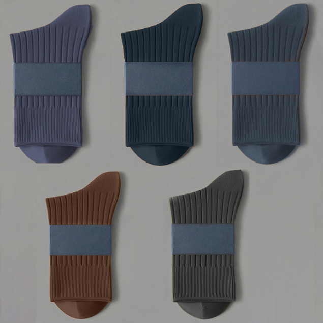 Cotton socks for men, double needle pure cotton mid tube socks, sweat absorbing, odor proof, thickened, autumn and winter all cotton business socks（5 pairs）