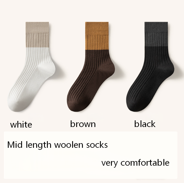41.3% Merino wool socks men's autumn and winter warm mid tube socks 10A antibacterial and odor proof thick cashmere socks
