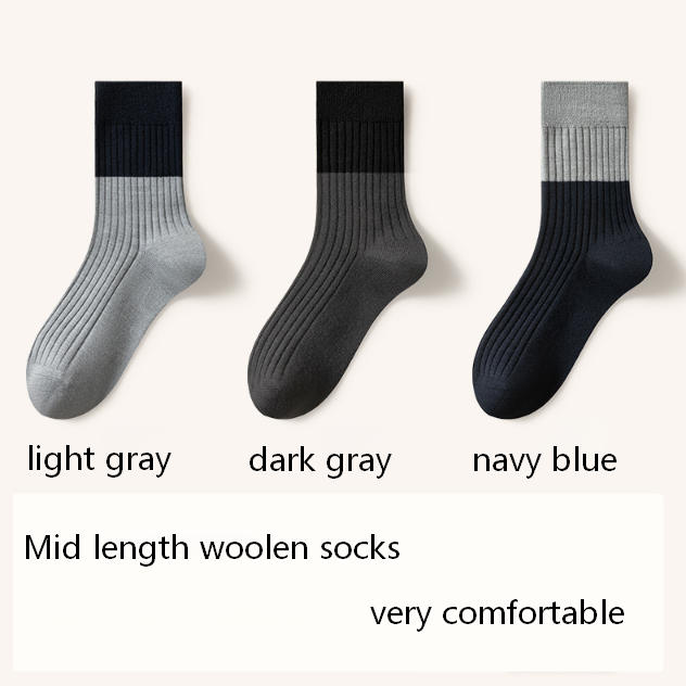 41.3% Merino wool socks men's autumn and winter warm mid tube socks 10A antibacterial and odor proof thick cashmere socks