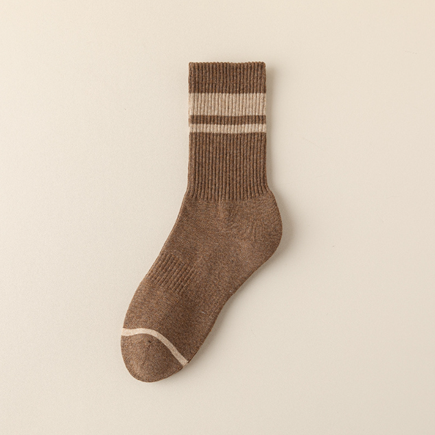 55g men's pure cotton autumn and winter mid tube men's thick warm striped looped socks men's all cotton boneless long socks(5 PAIRS)