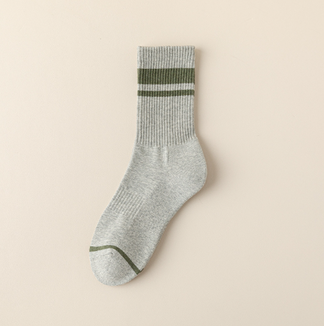 55g men's pure cotton autumn and winter mid tube men's thick warm striped looped socks men's all cotton boneless long socks(5 PAIRS)