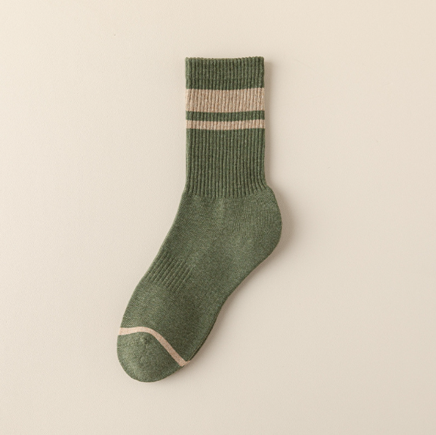 55g men's pure cotton autumn and winter mid tube men's thick warm striped looped socks men's all cotton boneless long socks(5 PAIRS)