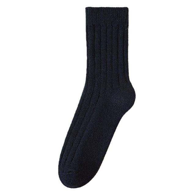 Double needle 50% wool socks for men, warm and not bulky, autumn and winter striped men's mid tube socks, northeast cold resistant wool socks（5 PAIRS)