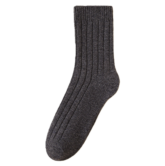 Double needle 50% wool socks for men, warm and not bulky, autumn and winter striped men's mid tube socks, northeast cold resistant wool socks（5 PAIRS)