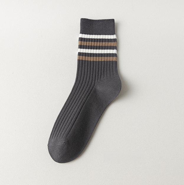 Socks men's autumn and winter warm mid tube socks winter men's double needle casual striped sweat absorbing cotton socks men's socks wholesale（5 PAIRS)
