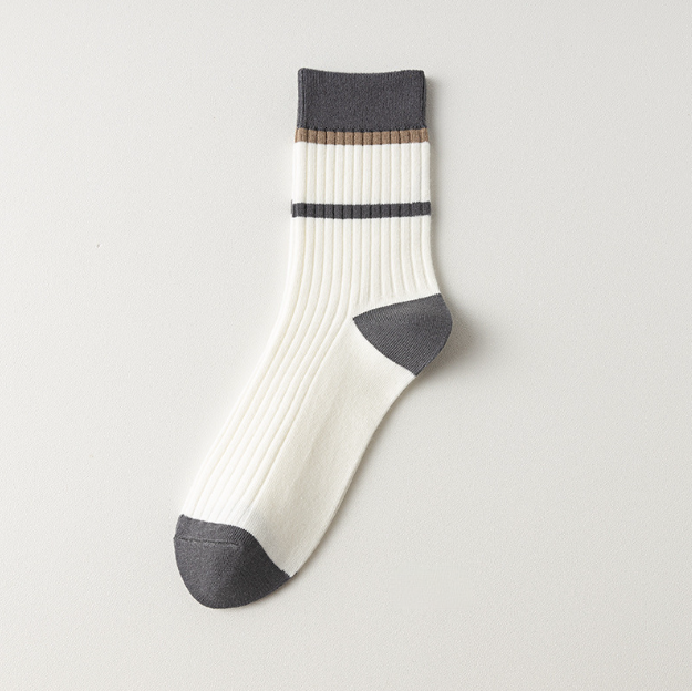 Socks men's autumn and winter warm mid tube socks winter men's double needle casual striped sweat absorbing cotton socks men's socks wholesale（5 PAIRS)