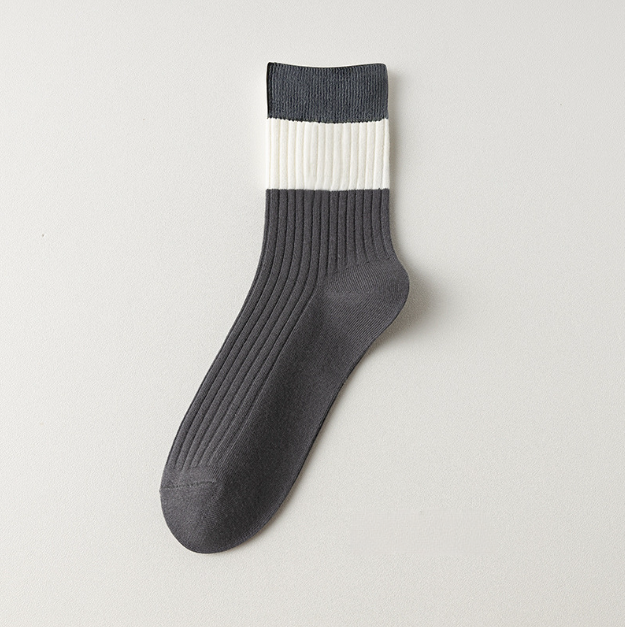 Socks men's autumn and winter warm mid tube socks winter men's double needle casual striped sweat absorbing cotton socks men's socks wholesale（5 PAIRS)