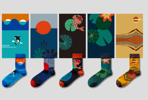 Socks Men's Trendy Mid Tube Four Seasons Fashion Trend Original Trendy Socks Men's and Women's Cartoon Color Creative Street Trendy Brand Cotton Socks